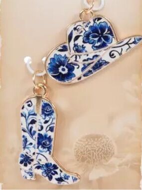 Blue Floral Cowboy Hat & Boot Charms